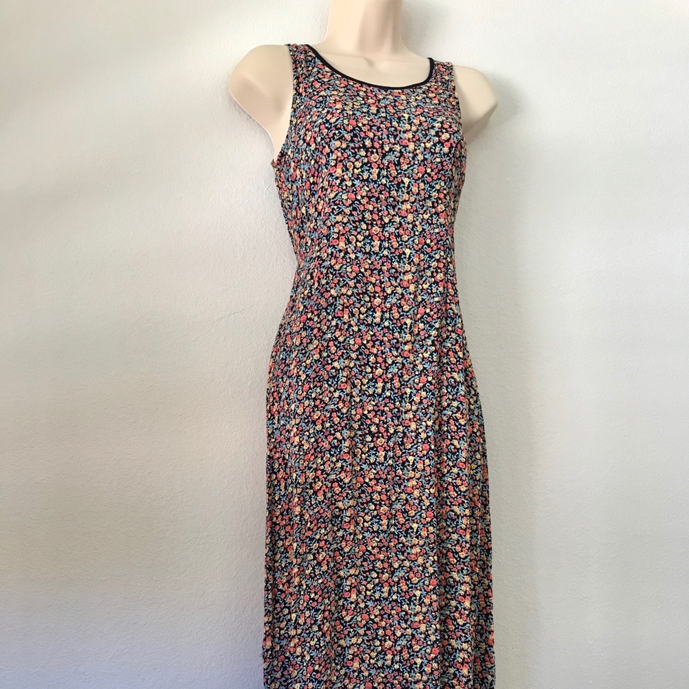 Indira Black - Floral Sleeveless Long Dress Size S